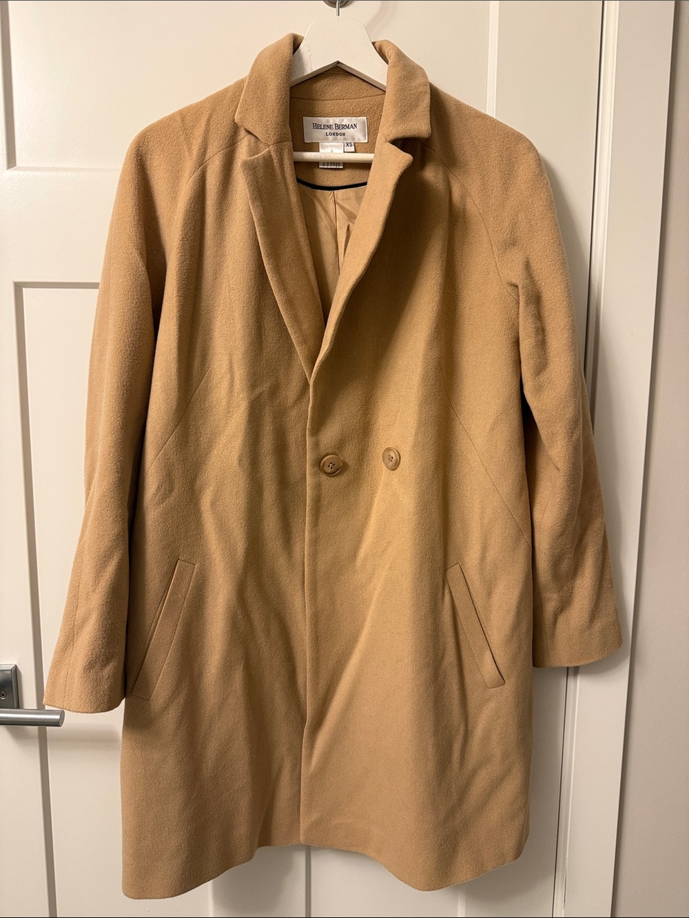 Helene Berman Camel Double-Breasted Wool-Blend Pea Coat